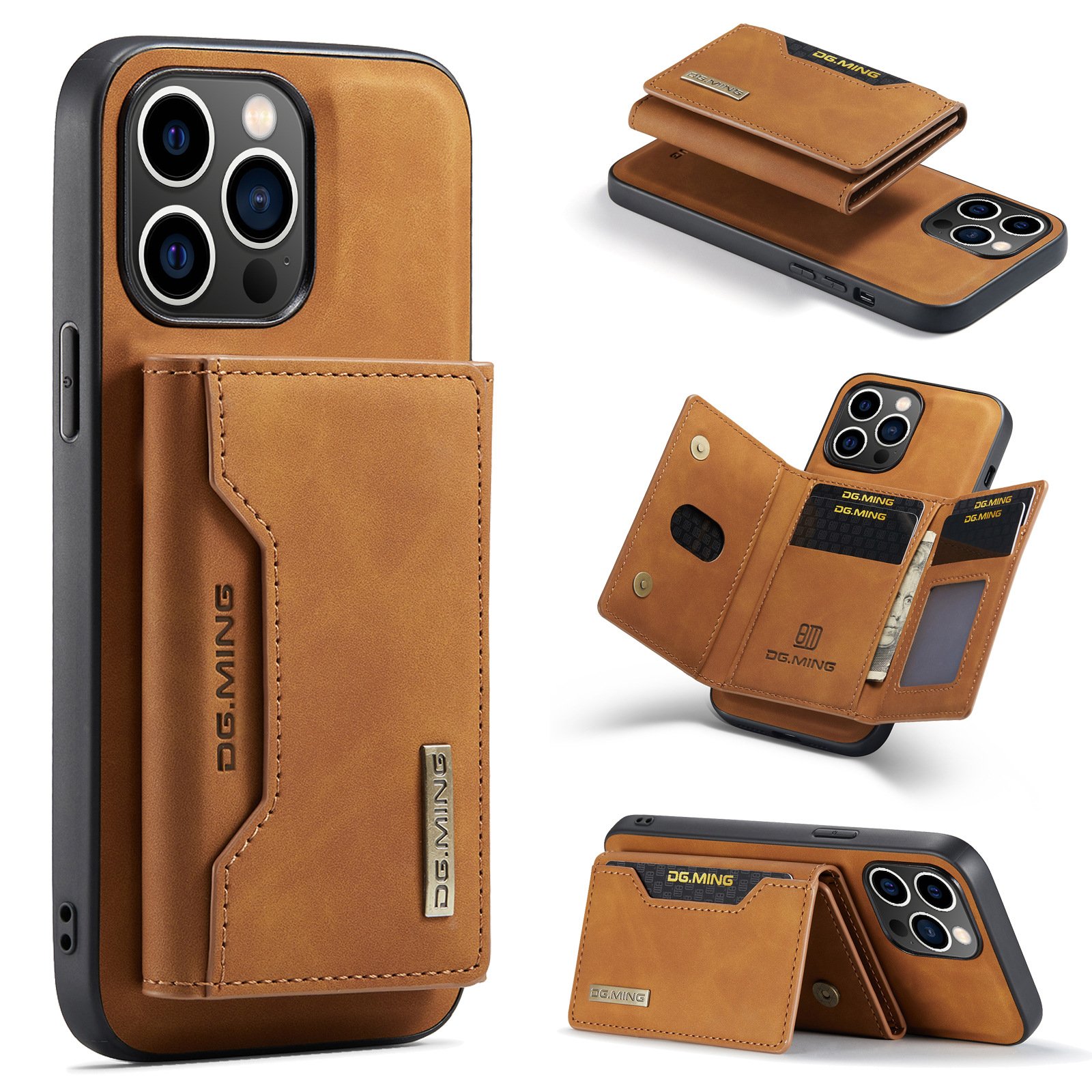Detachable Leather Magnetic wallet Card Pocket Phone Case for iPhone 14 Pro, Luxury Wallet Case For iPhone 14Pro max 13 12 11 15