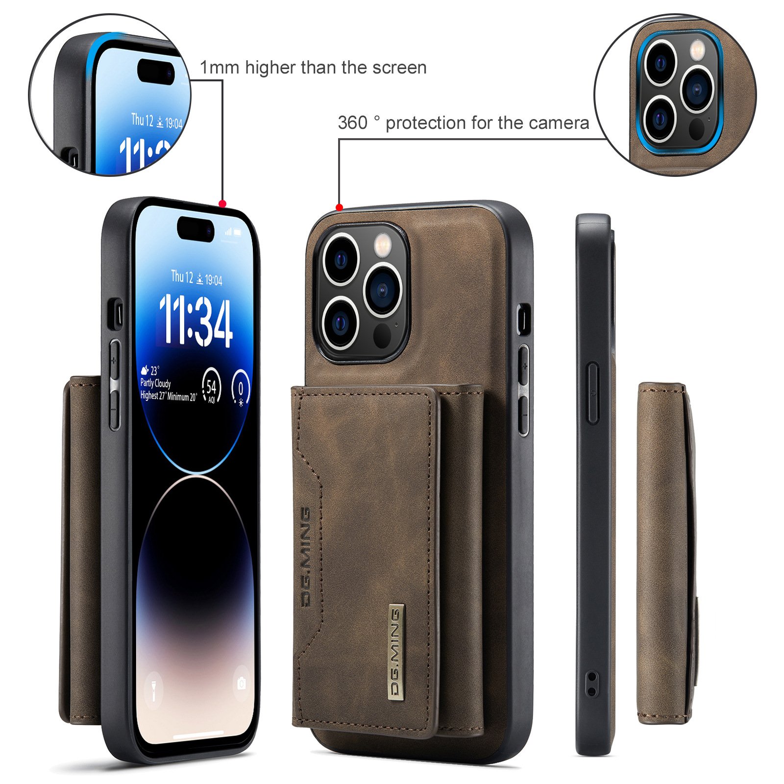 Detachable Leather Magnetic wallet Card Pocket Phone Case for iPhone 14 Pro, Luxury Wallet Case For iPhone 14Pro max 13 12 11 15