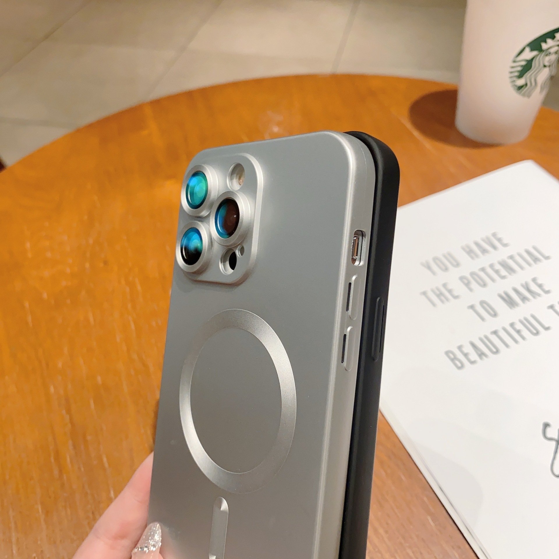 New design metallic paint anti-fingerprint magnetic suction phone case for iPhone 15 16 promax phone accessories with lens film