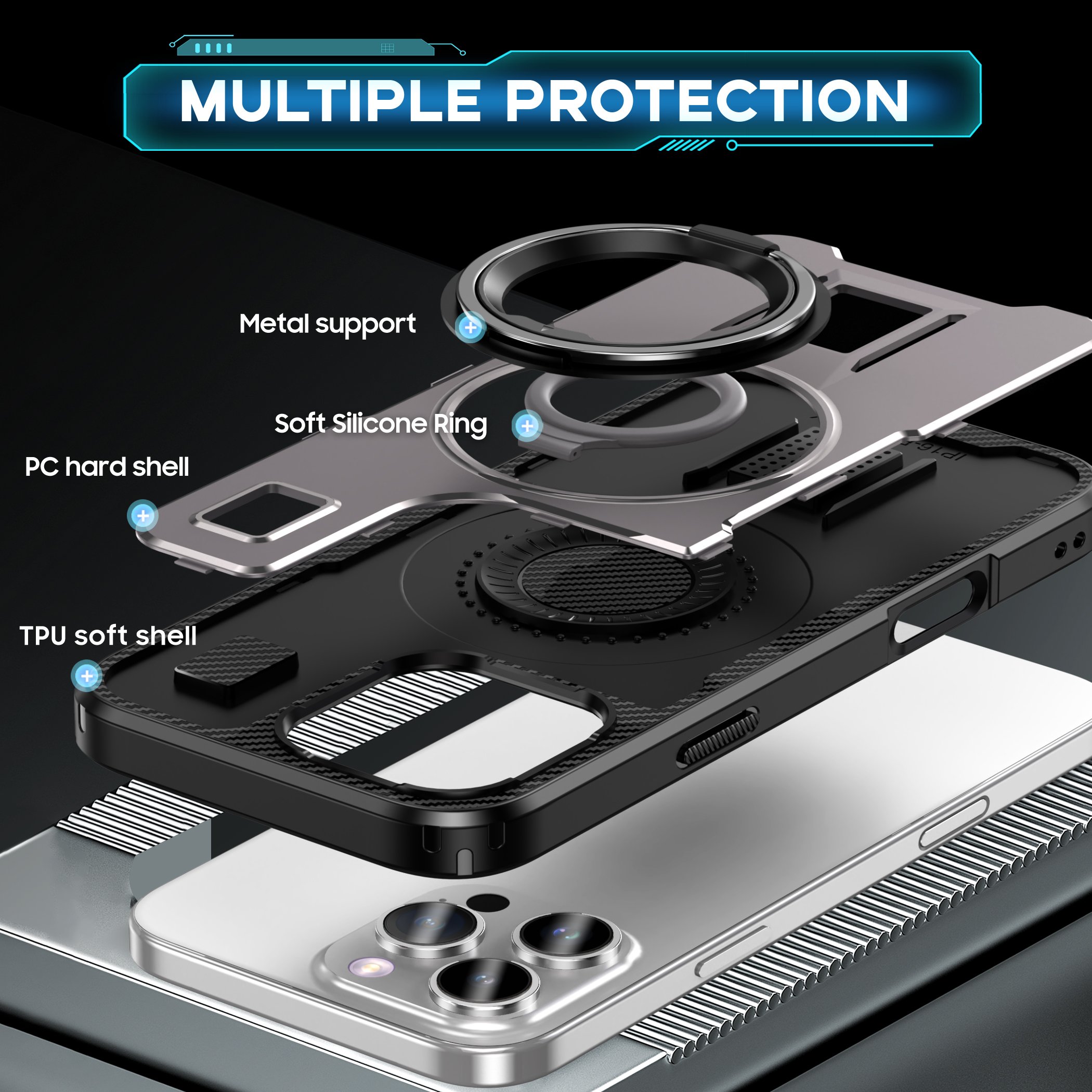 2024 Shockproof Armor Mobile Phone Case For Apple Iphones 16 15 14 13 12 Pro Max 11 Protective Cover With Stand Bracket