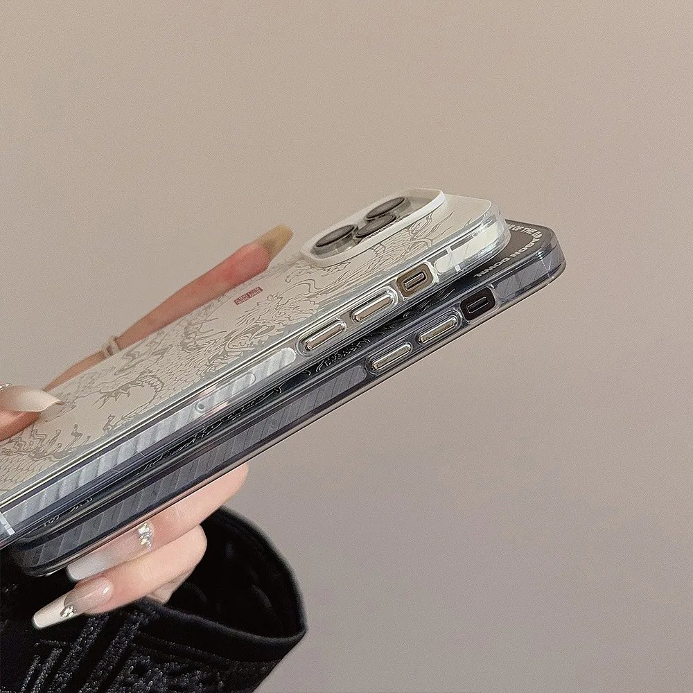 Luxury Laser Eastern Myths Legends Chinese Dragon Phone Case For IPhone 11 12 13 14 Pro Max 15 Plus 3D Totem Anti-drop Cover