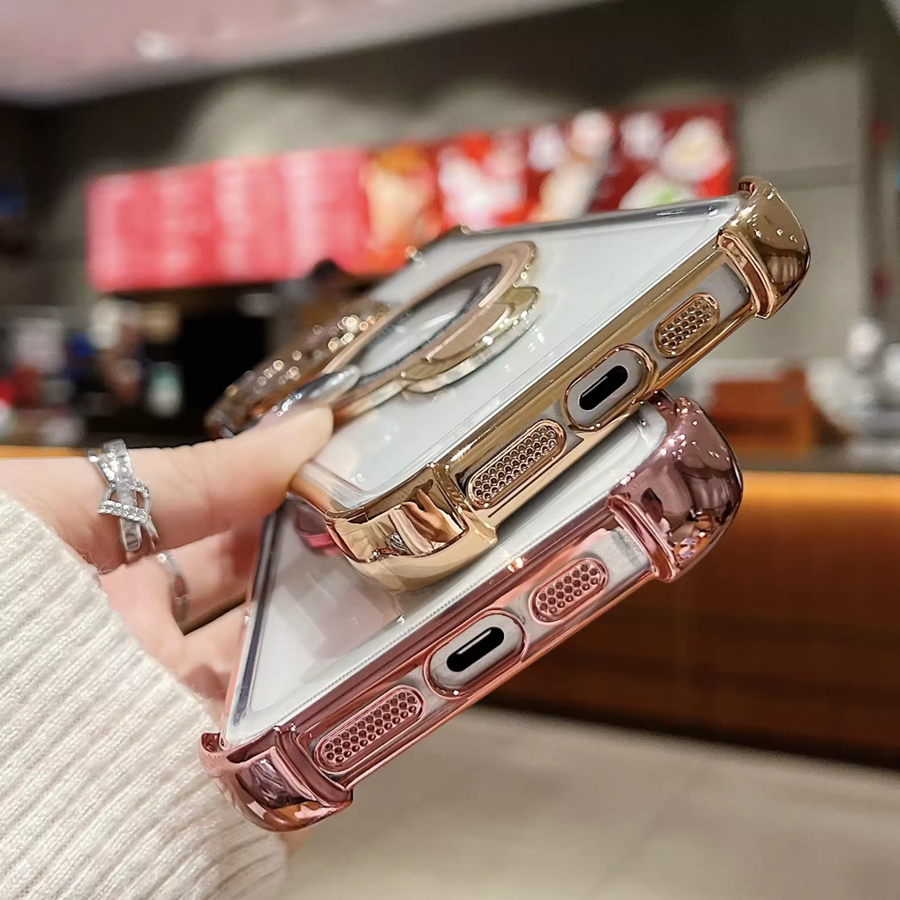 Transparent Full Body Lens Mobile Phone Case For Iphone 16 15 14 13 Pro Max With Wireless Magnetic Ring Stand Cell Back Cover