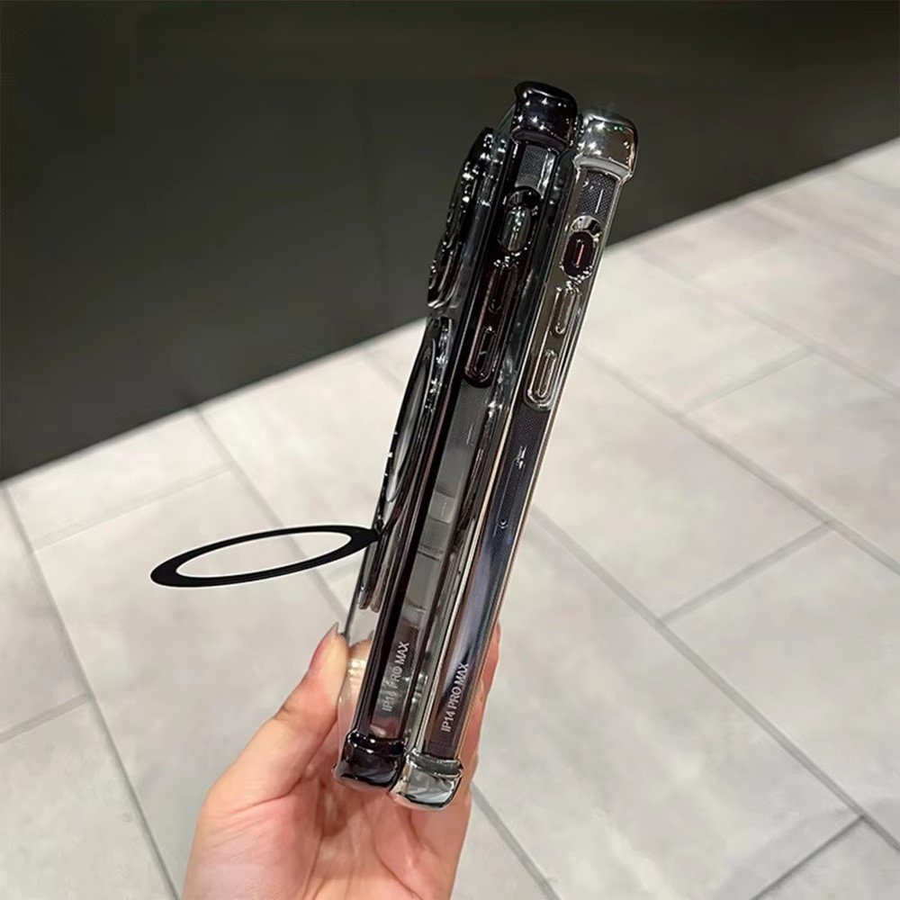 Transparent Full Body Lens Mobile Phone Case For Iphone 16 15 14 13 Pro Max With Wireless Magnetic Ring Stand Cell Back Cover