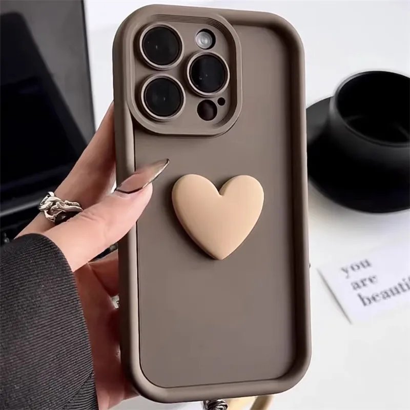 New luxury Trending 3D love heart Phone Case For iPhone15 Pro Max 14 13 12 11 XS XR Frosted Camera Protect Shockproof Cover