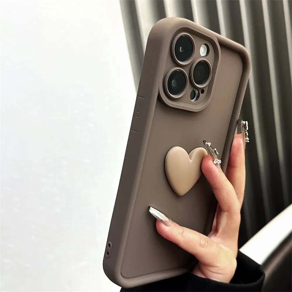 New luxury Trending 3D love heart Phone Case For iPhone15 Pro Max 14 13 12 11 XS XR Frosted Camera Protect Shockproof Cover