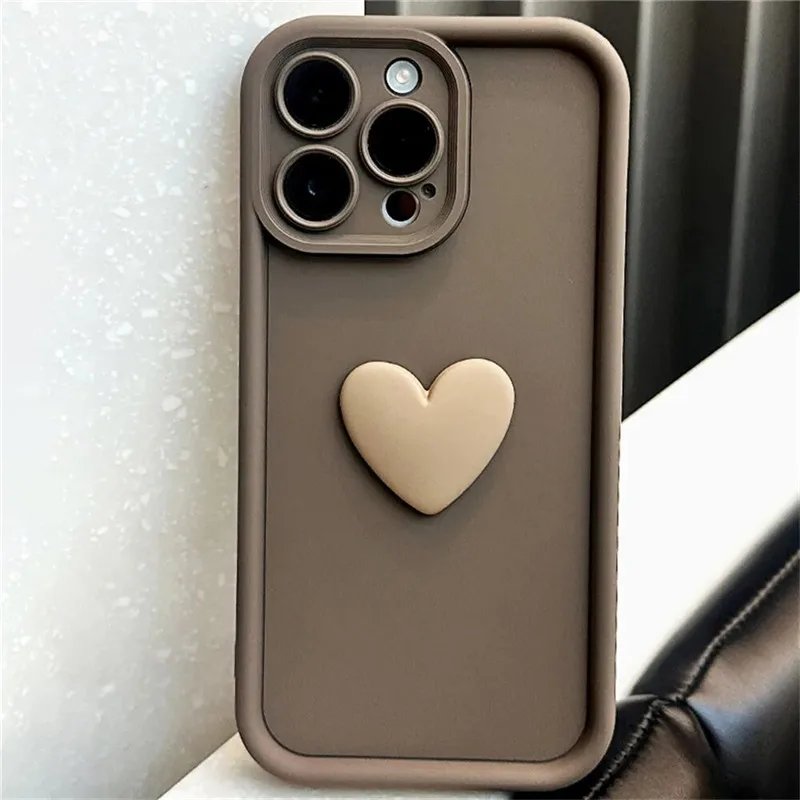 New luxury Trending 3D love heart Phone Case For iPhone15 Pro Max 14 13 12 11 XS XR Frosted Camera Protect Shockproof Cover