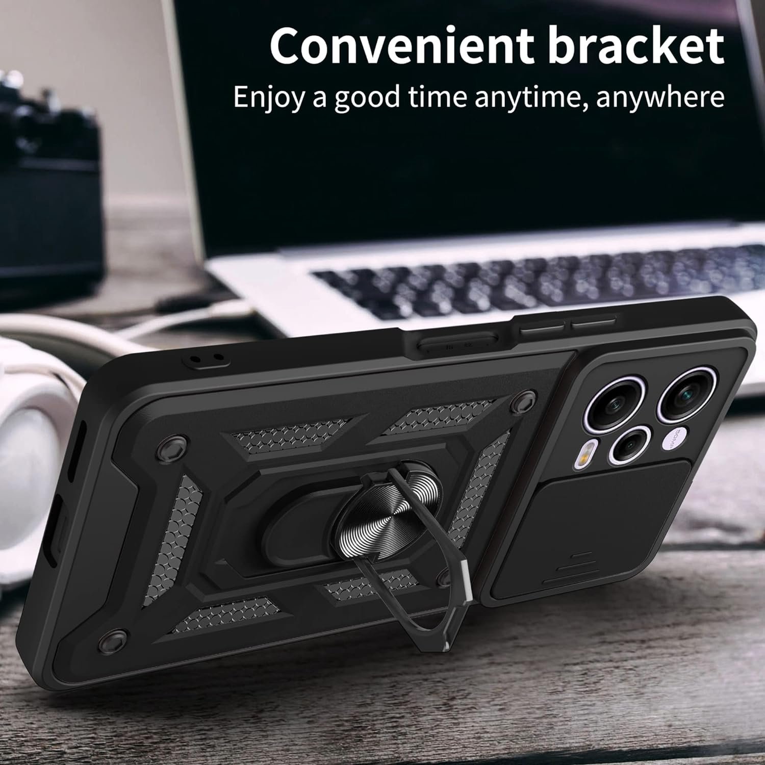 Slide Camera Lens Mobile Phone Cases For Xiaomi Redmi Note 14 13 12 Pro Plus 4G 5G Ring Holder Kickstand Shockproof Back Covers