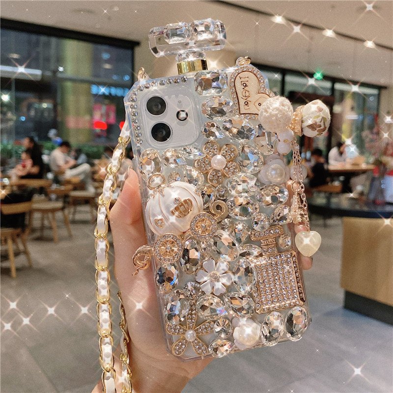 Jmax Luxury Bling Diamond Perfume Bottle Crossbody Lanyard Mobile Phone Case For iPhone 11 12 13 14 15 X XR XS Pro Max