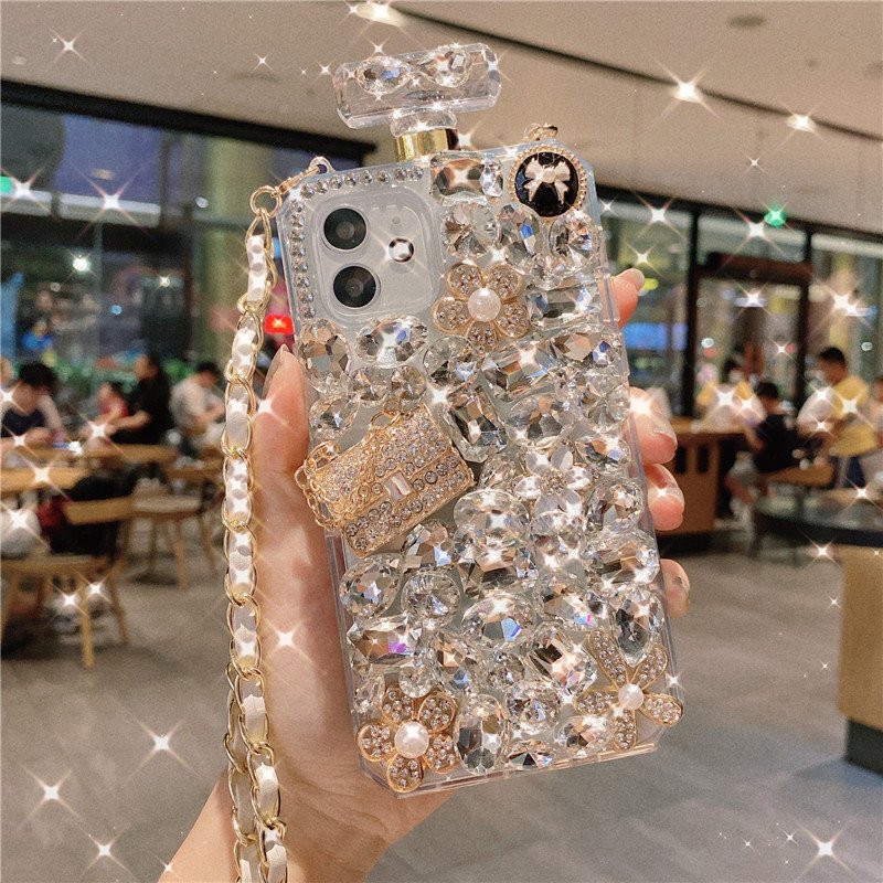Jmax Luxury Bling Diamond Perfume Bottle Crossbody Lanyard Mobile Phone Case For iPhone 11 12 13 14 15 X XR XS Pro Max