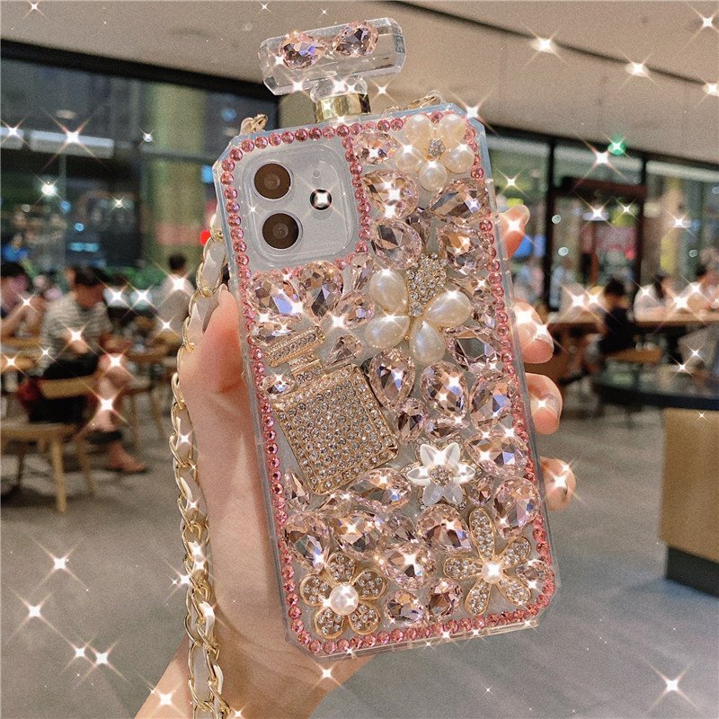 Jmax Luxury Bling Diamond Perfume Bottle Crossbody Lanyard Mobile Phone Case For iPhone 11 12 13 14 15 X XR XS Pro Max