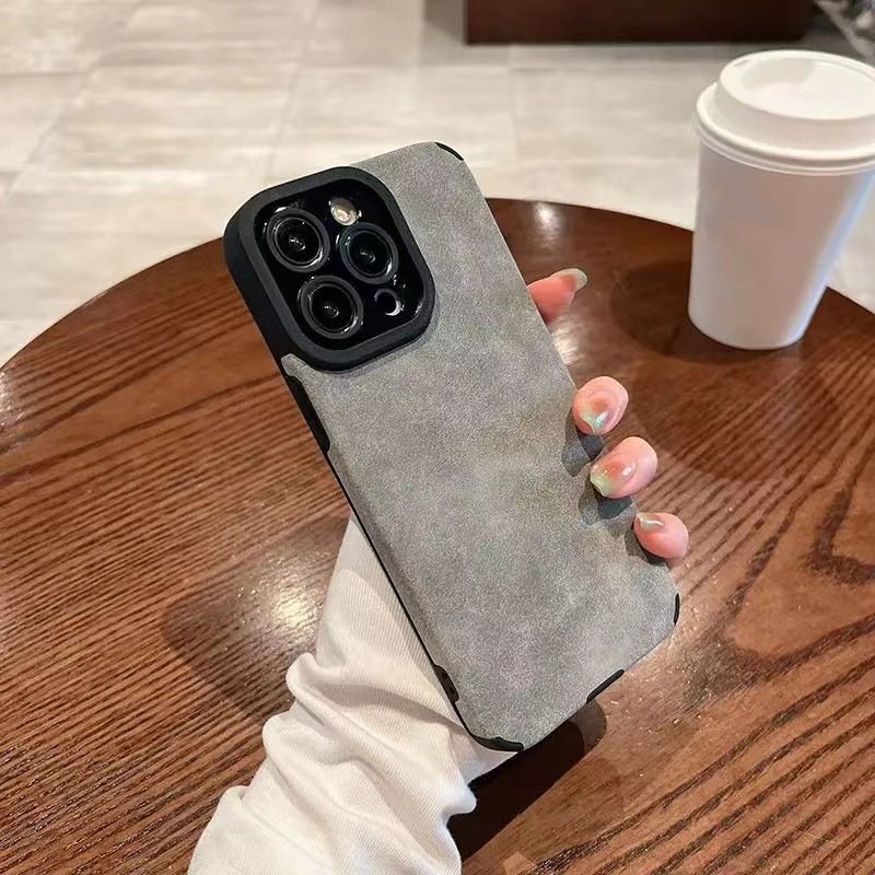 Hot sale shockproof slim Suede faux leather Mobile Phone Case for iPhone 14 15 pro max leather protective phone case