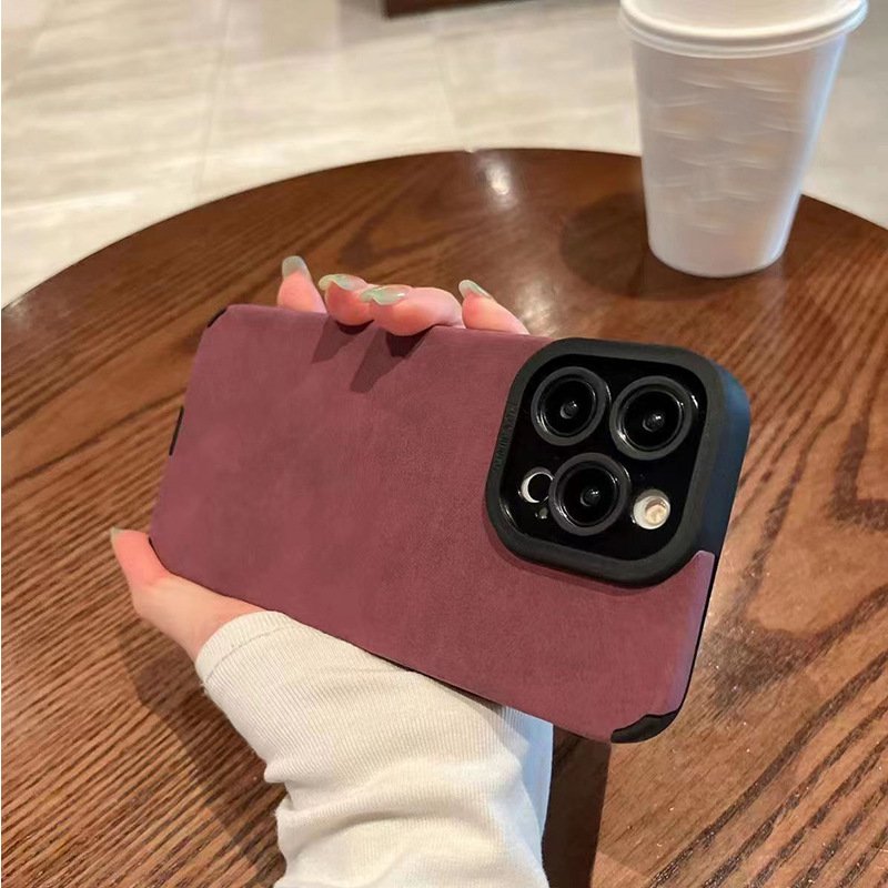 Hot sale shockproof slim Suede faux leather Mobile Phone Case for iPhone 14 15 pro max leather protective phone case