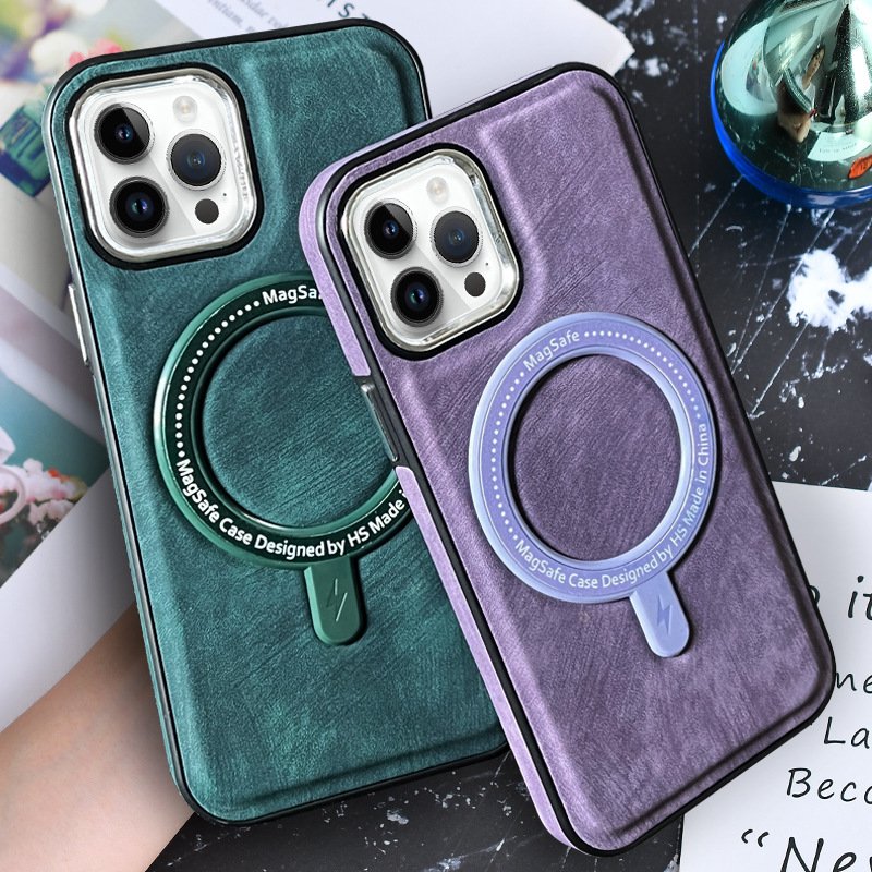 Fashion magnetic phone case For 16promax 14pro PC leather electroplating anti-fall mobile phone case 15plus