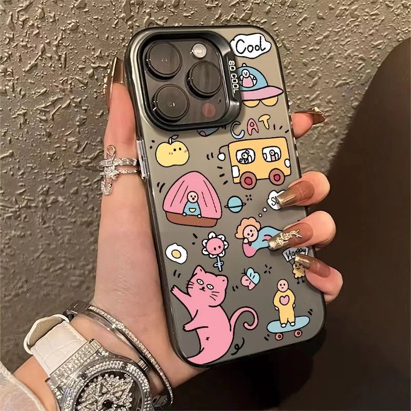 Cartoon Animal Pattern Matte Soft Silicone Material, Graffiti for IPhone Case For IPhone 13, 14, 15 Pro Max unique phone case