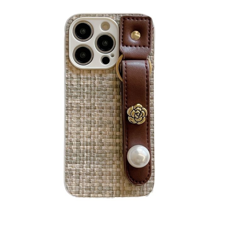 Honatop NewPearl Wrist Strap Weave Leather Mobile Phone Case For iPhone 16 15 14 13 12 pro max 11 Shock Protect Back Cover Shell