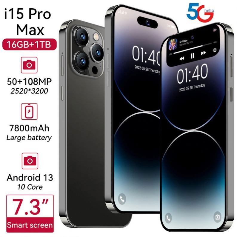 15 Pro Max 7.3inch Android 16gb+512gb Mobile Cell Phone Android 13 Smartphone Unlocked Mobile Phones For I15