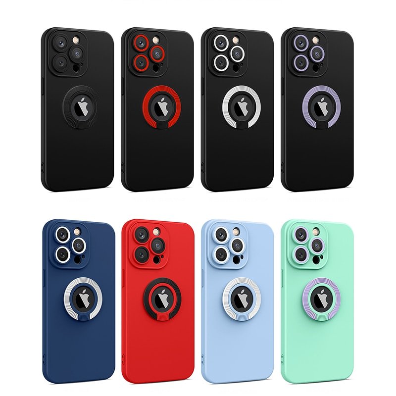 Wholesale TPU Logo Hole Ring Holder Back Cover for iPhone 11 12 13 14 XS XR Pro Max 7 8 Plus Lens protection mobile phone case