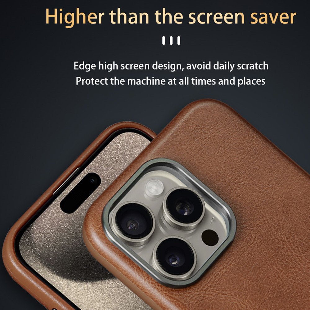 Design PU Microfiber Leather Magnetic Mobile Phone Case With Alloy lens Frame Ultra Slim Shockproof Cover For iPhone 15 Pro Max