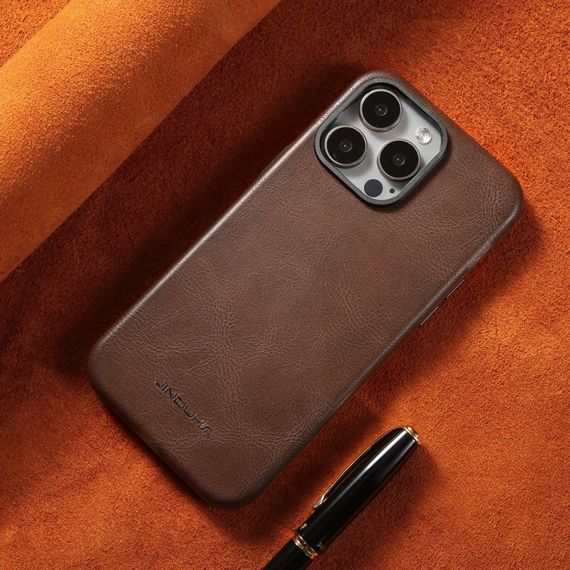 Design PU Microfiber Leather Magnetic Mobile Phone Case With Alloy lens Frame Ultra Slim Shockproof Cover For iPhone 15 Pro Max