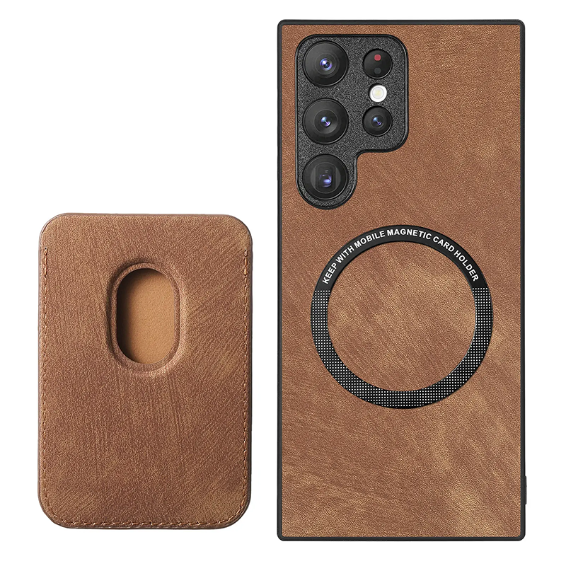 Magnetic Leather Minimalist Latest Card Holder Suction Mobile Phone Case For Samsung Galaxy S24 Ultra