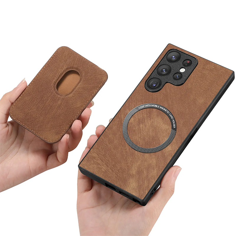 Magnetic Leather Minimalist Latest Card Holder Suction Mobile Phone Case For Samsung Galaxy S24 Ultra