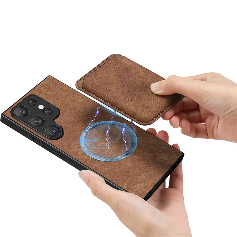 Magnetic Leather Minimalist Latest Card Holder Suction Mobile Phone Case For Samsung Galaxy S24 Ultra