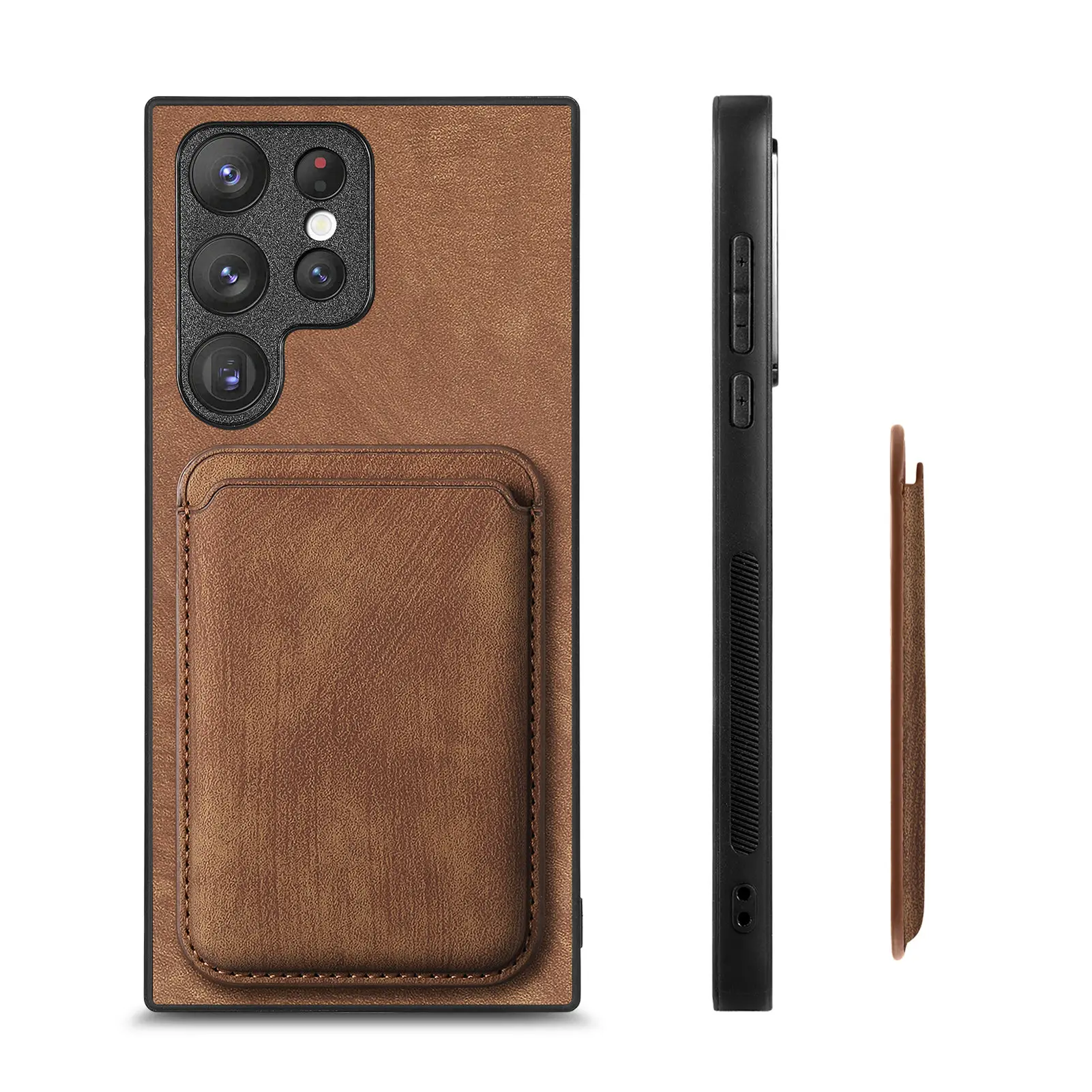 Magnetic Leather Minimalist Latest Card Holder Suction Mobile Phone Case For Samsung Galaxy S24 Ultra