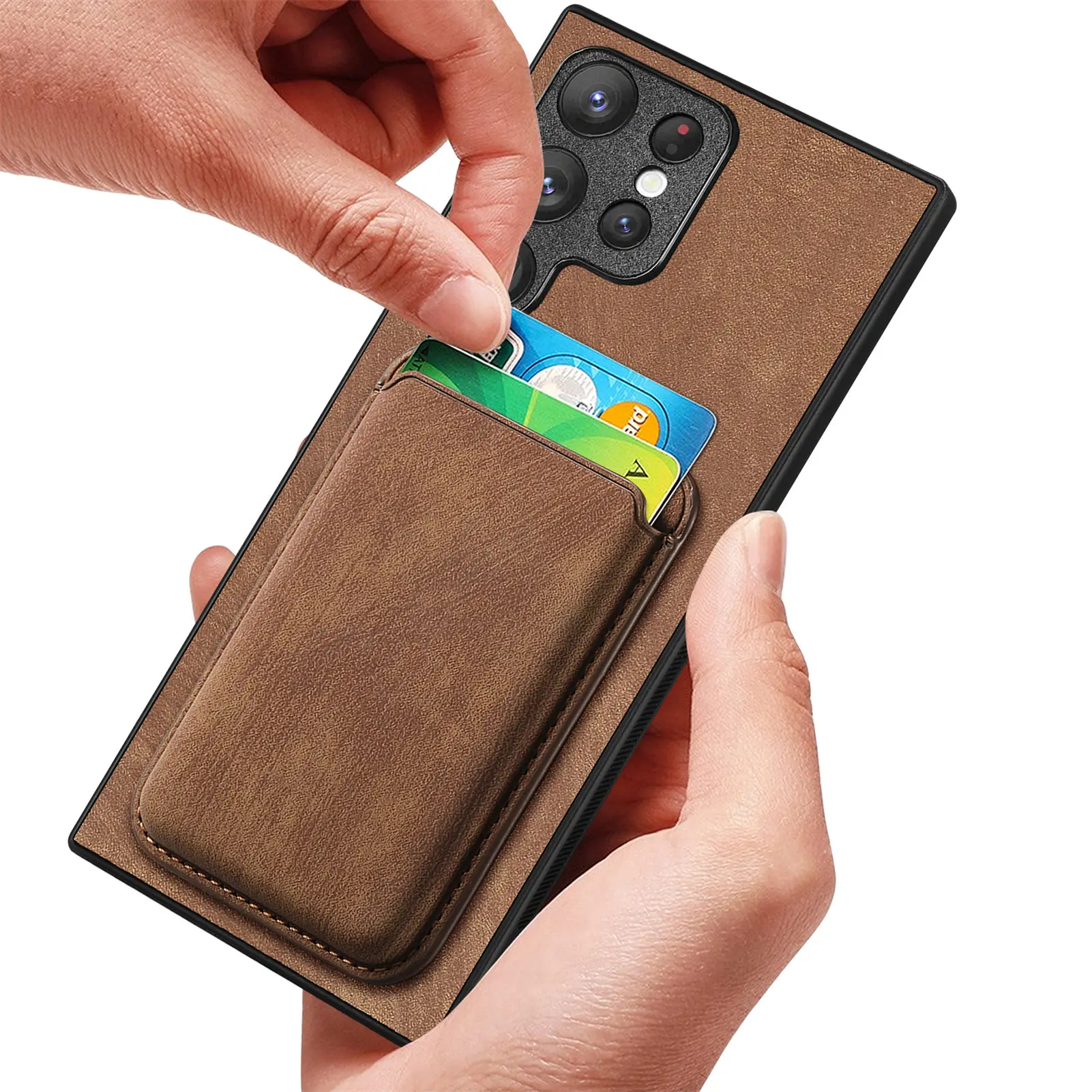 Magnetic Leather Minimalist Latest Card Holder Suction Mobile Phone Case For Samsung Galaxy S24 Ultra