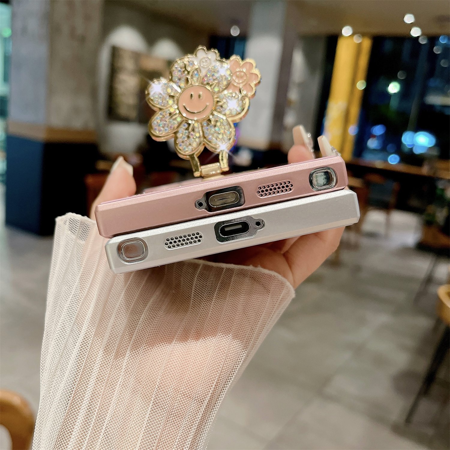 Sunflower Flower Pattern Magnetic Mobile Phone Case with Diamond Stand Holder For Samsung Galaxy S24 S23 S22 Ultra