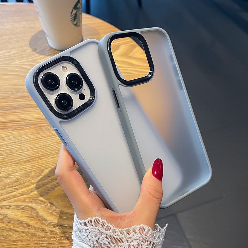 Matte Acrylic Clear Hard TPU Phone Case Black Frame Matt Back for iPhone 13 14 15 16 Clear Semi-Transparent Frosted Phone Case