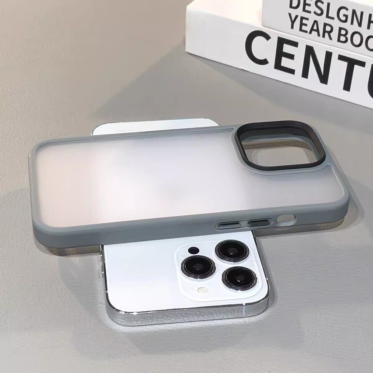 Matte Acrylic Clear Hard TPU Phone Case Black Frame Matt Back for iPhone 13 14 15 16 Clear Semi-Transparent Frosted Phone Case