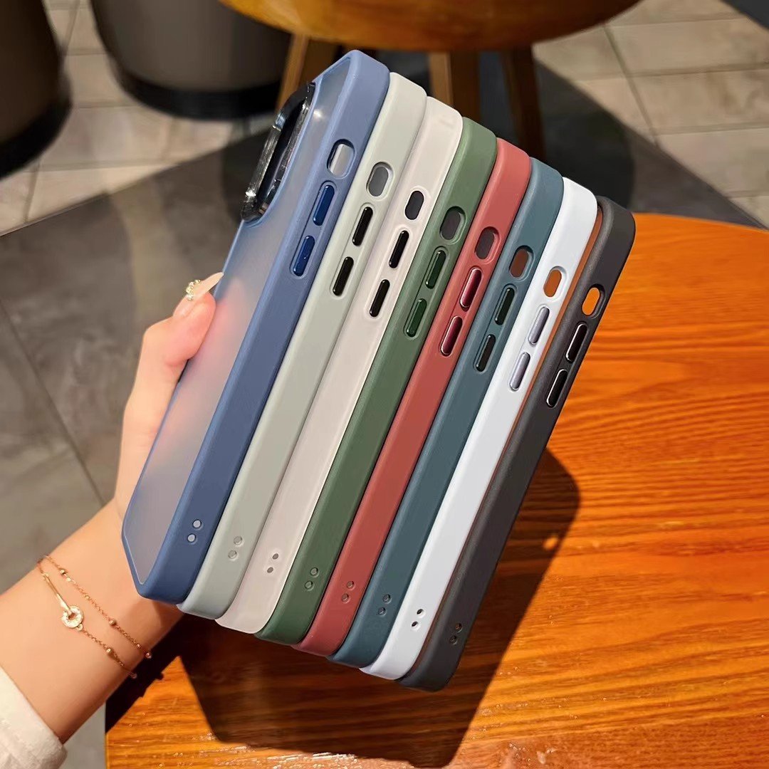 Matte Acrylic Clear Hard TPU Phone Case Black Frame Matt Back for iPhone 13 14 15 16 Clear Semi-Transparent Frosted Phone Case
