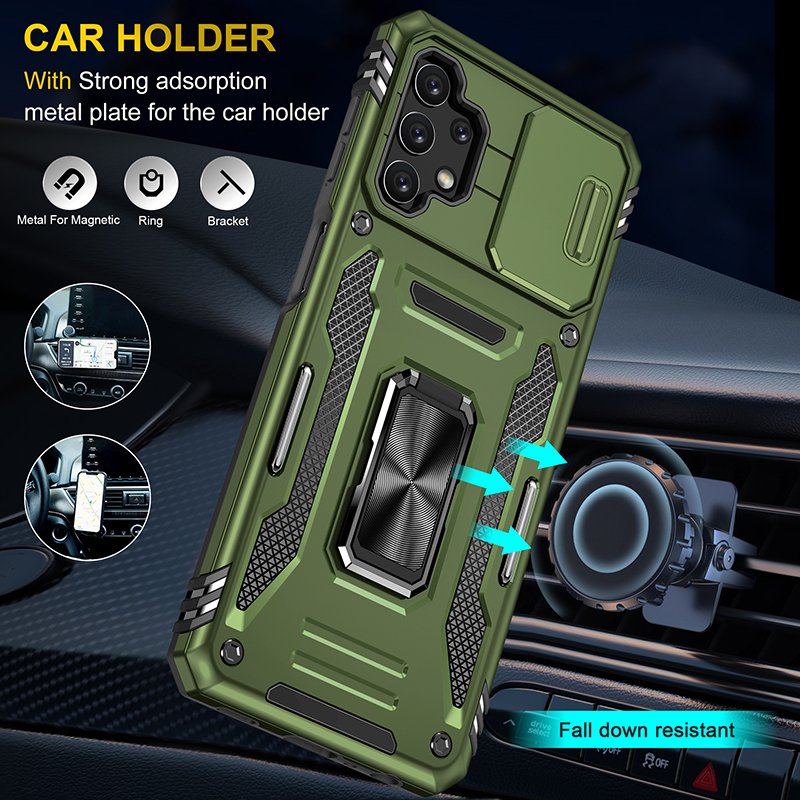 Slide Camera Magnetic Mobile Phone Cases For Xiaomi Poco F5 Pro 5G Lens Protection Metal Ring Holder Kickstand Back Cover