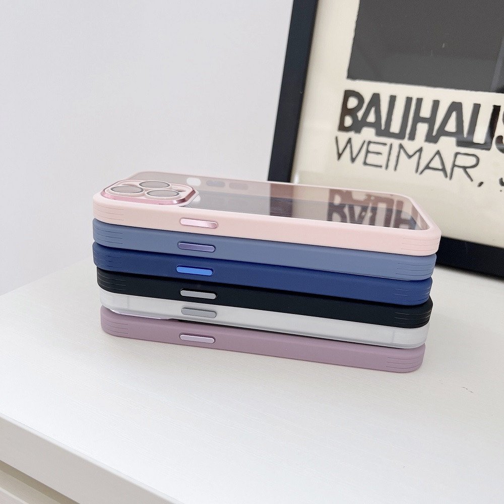 One-piece Metal Tempered Glass Camera Lens Protector PC Mobile Phone Case for iPhone 12 13 13 Pro Max With Metal Button