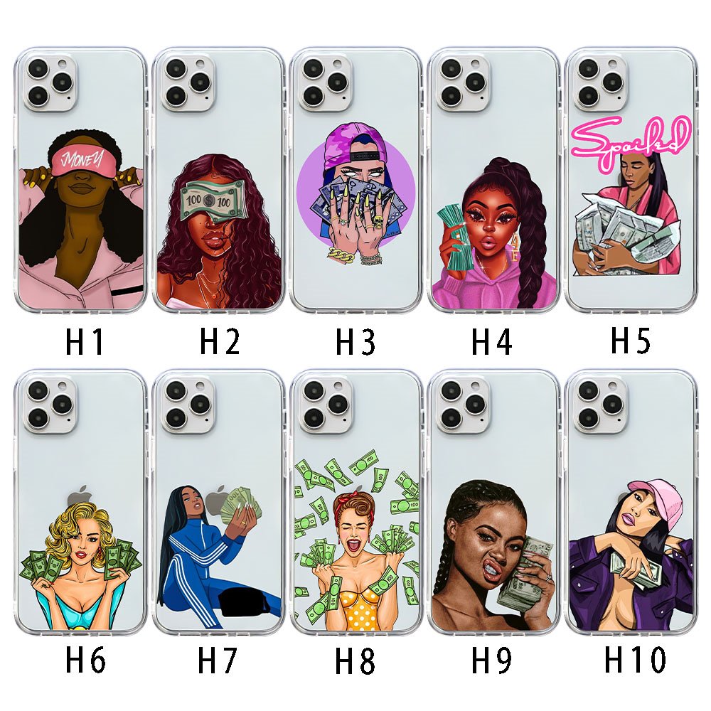 UV print black girls Soft TPU Mobile Phone Case For iPhone 12 PRO MAX