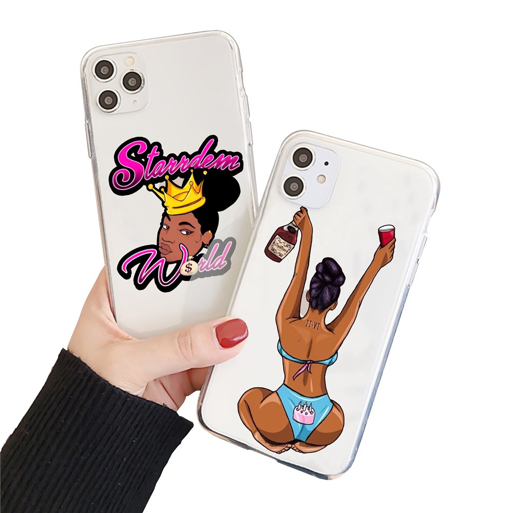 UV print black girls Soft TPU Mobile Phone Case For iPhone 12 PRO MAX