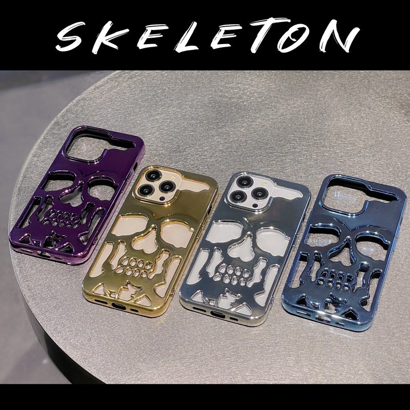 Suitable for iPhone 11 12 13 14 plus 14 PRO MAX Mobile Phone Case Fashion Skull all-inclusive Electroplating Mobile Phone Case