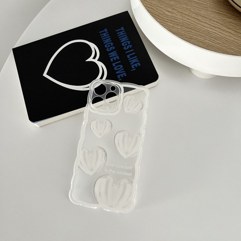 INS White Shell Love Heart Soft Case For iPhone 12 11 13 14 15 Pro Max 7 8 plus X XR XS Max SE Mobile Phone Case Cute Cover Capa