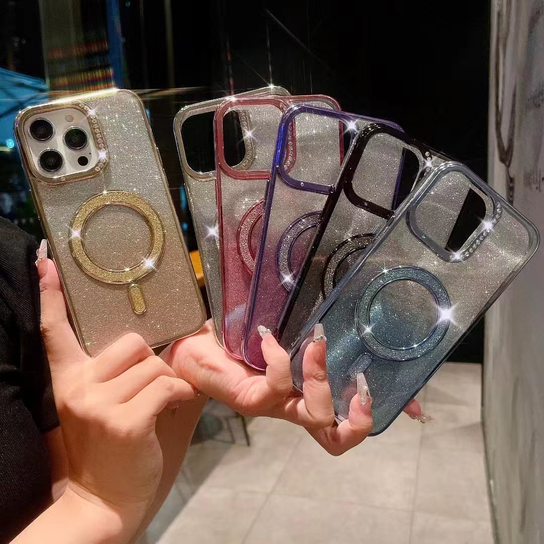 Soft TPU Magnetic diamond bling Phone Case for Apple iPhone 16 15 Pro Max Shockproof Mobile Accessory Business Cover Promax 5g