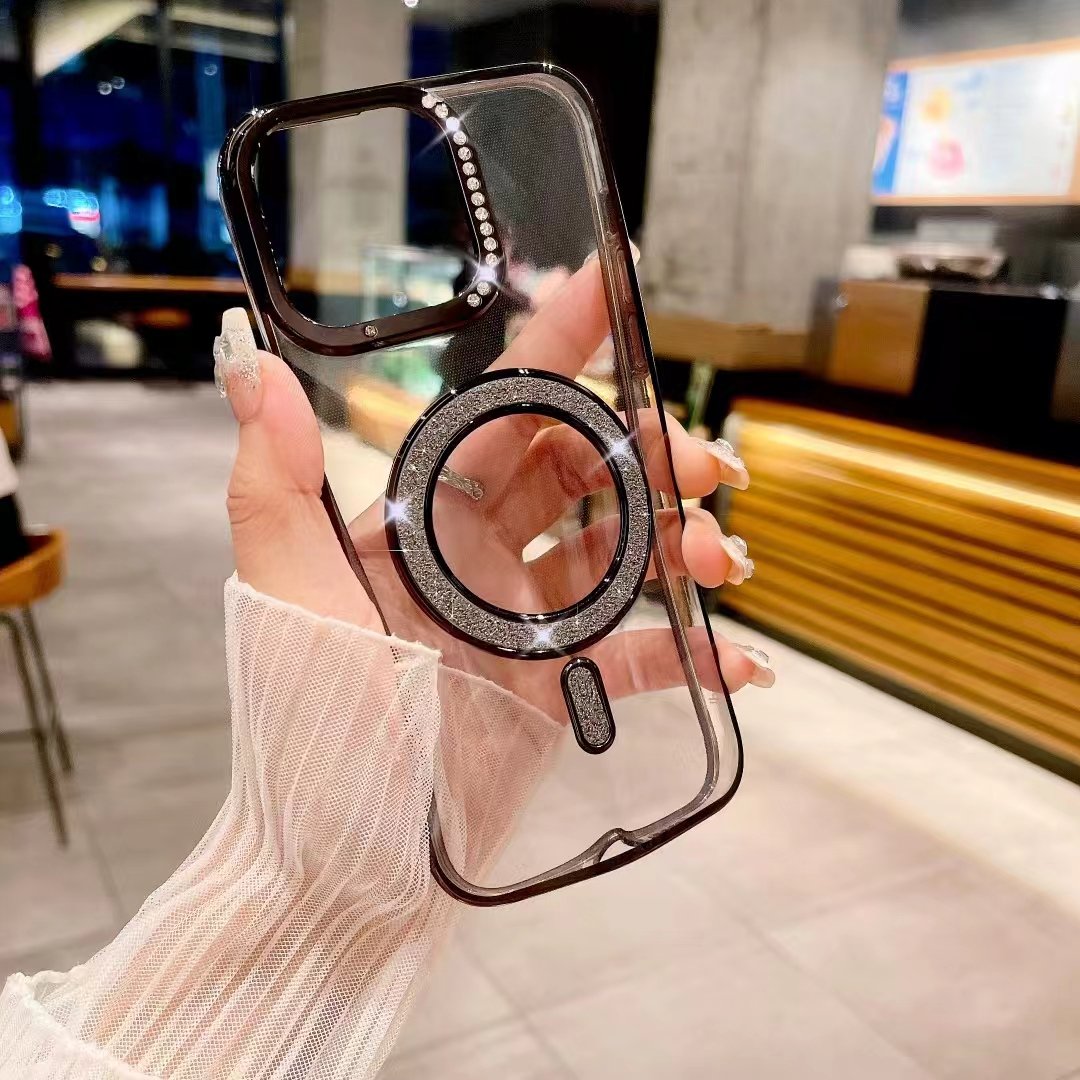 Soft TPU Magnetic diamond bling Phone Case for Apple iPhone 16 15 Pro Max Shockproof Mobile Accessory Business Cover Promax 5g