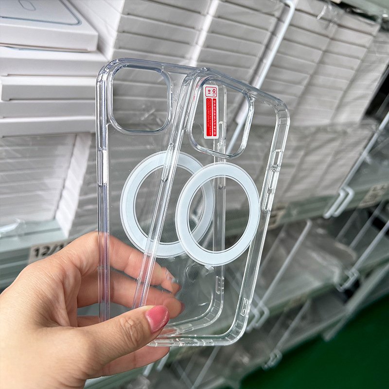 Crystal clear acrylic hard case magnetic wireless charging mobile phone case for iphone 11 12 13 14 15 16 pro max