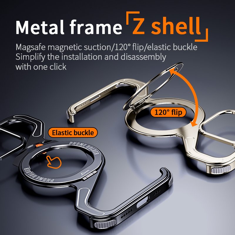 New Aluminum Frameless Bumper Z Phone Case With Kickstand Magnetic Stand For iPhone 15Pro Max Bezel Less Metal Shockproof Cover