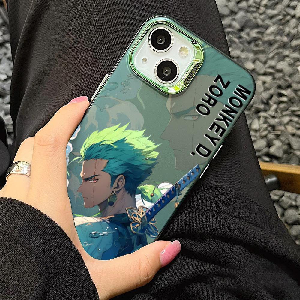 Anime Cartoon One Piece Luffy Zoro Designed Soft TPU Phone Case for Iphone 15 14 13 promax Electroplating Lens Protect Cover
