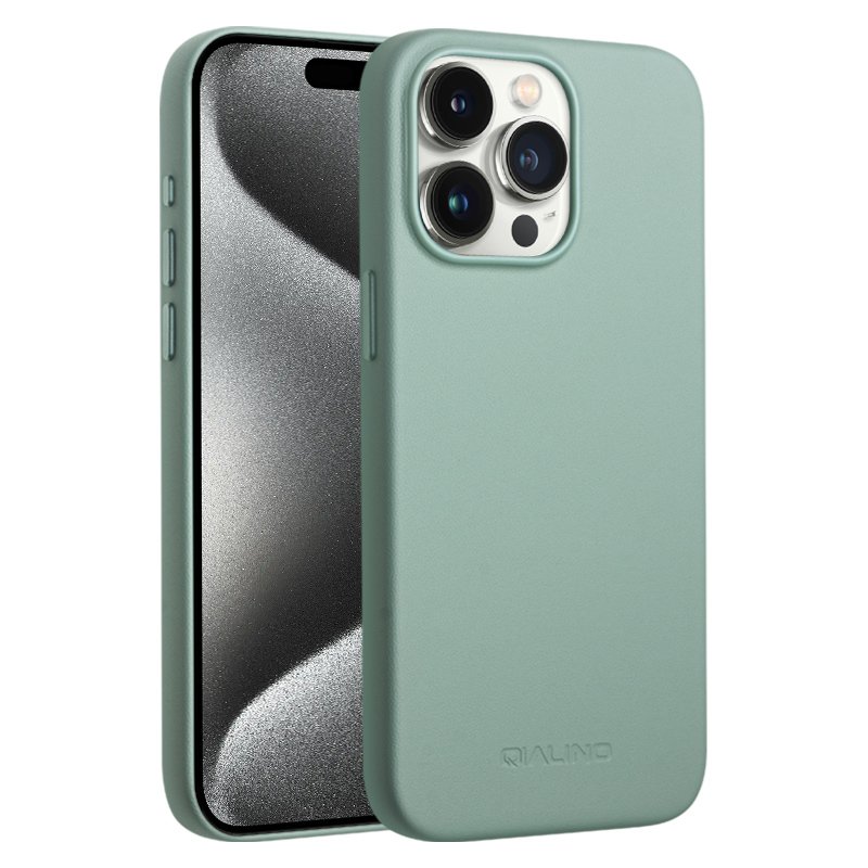 2024 QIALINO Brand Premium Handmade Genuine Leather Mobile Phone Case Cover for iphone 15 pro Max wireless charge
