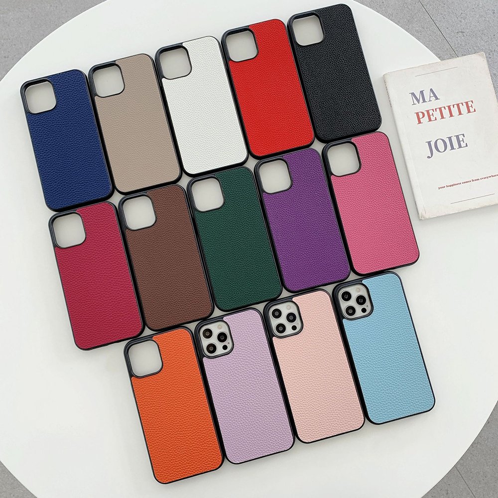 High Quality Faux PU Lichee Pebbled Vegan Leather Mobile Phone Cases Back Cover in leather for iPhone 12 11 Pro Max