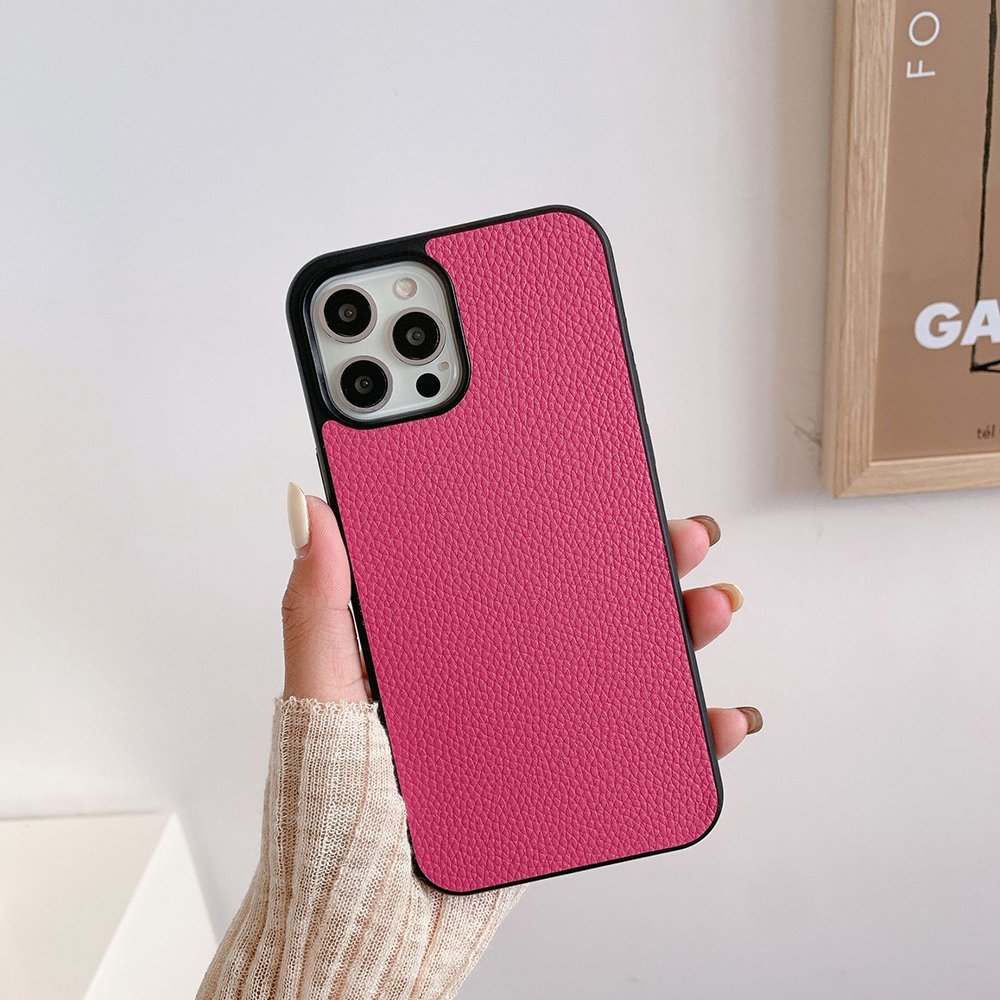 High Quality Faux PU Lichee Pebbled Vegan Leather Mobile Phone Cases Back Cover in leather for iPhone 12 11 Pro Max