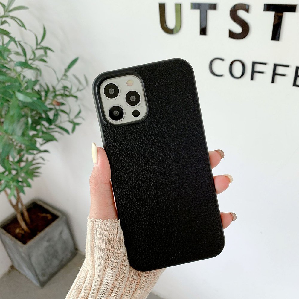 High Quality Faux PU Lichee Pebbled Vegan Leather Mobile Phone Cases Back Cover in leather for iPhone 12 11 Pro Max