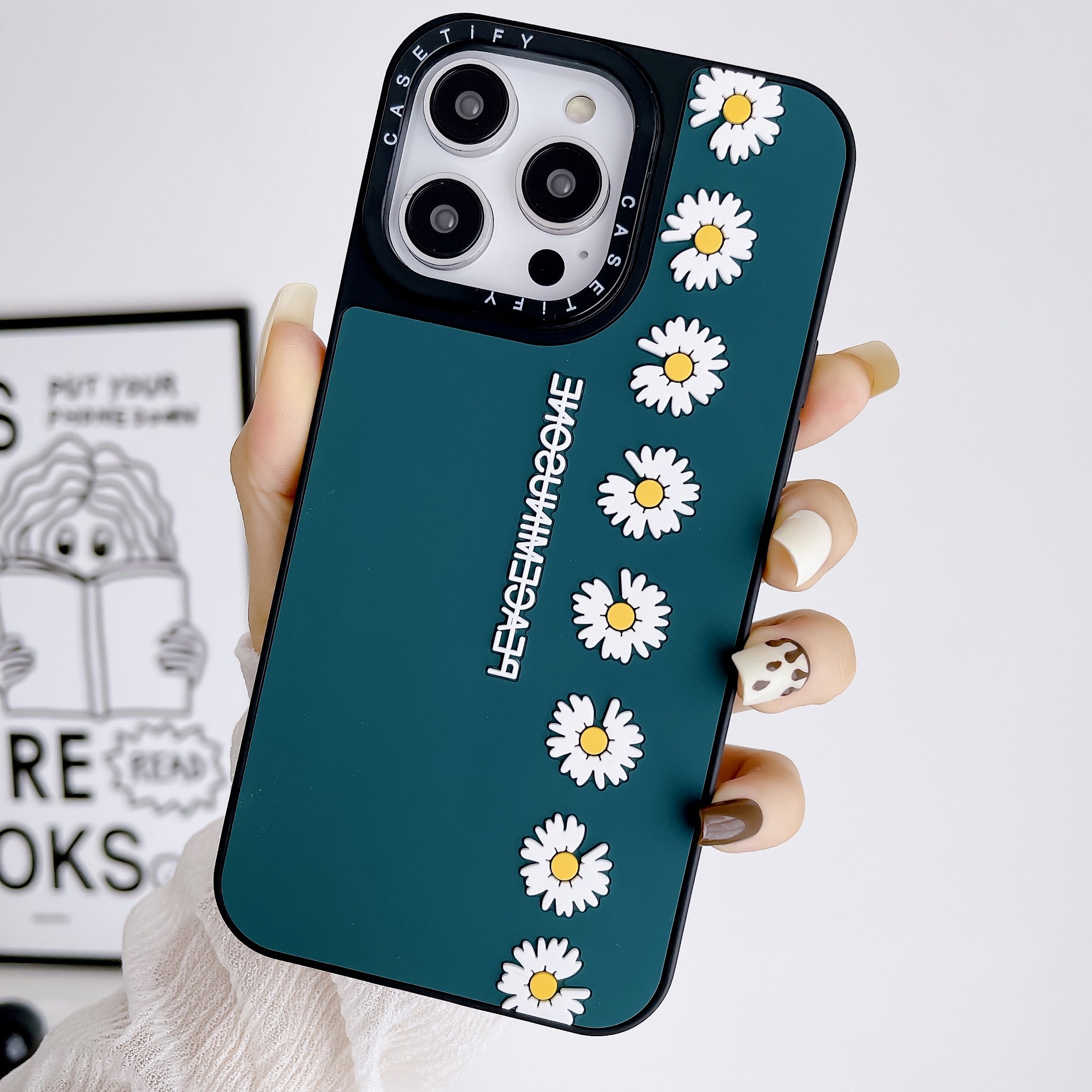 Cute Black 3d Flower Silicone Mobile Phone Case For Iphone 16 15 14 13 12 Pro Max Heart Cartoon Shockproof Back Cover Cases