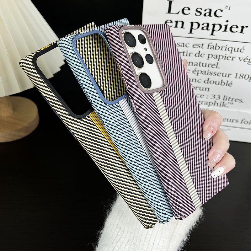 New Technology Water Sticker Stripe Pattern Metal Camera Frame Magnetic Shockproof Phone Case For Samsung S22 Plus S23 S24 Ultra