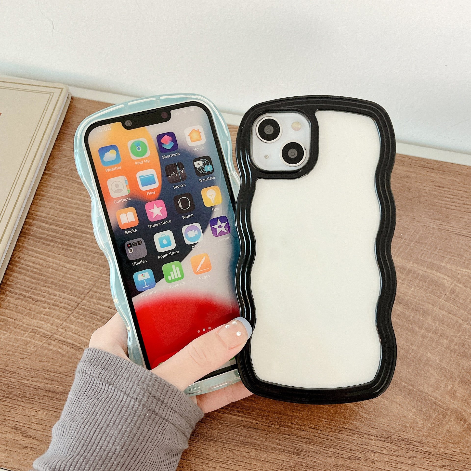 Wave Edge Phone Case Shockproof Clear Soft Bumper Mobile Cover for iPhone 16 15 Pro Max 12 13 Wave Transparent for iPhone Cover